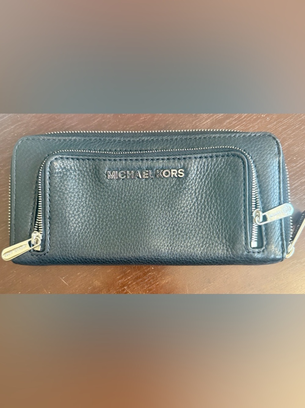 Michael Kors Black Pebbled Leather Zip Around Continental Wallet w Front Zip